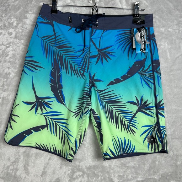 NWT ONeill Board Shorts Swim Trunks Palm Leaf Blue SIZE 29 ABOVE KNEE 19 - Picture 1 of 6